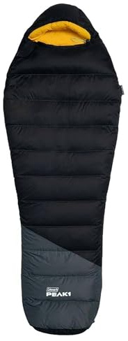 Coleman PEAK1 0 Degrees Fahrenheit 1 Person Nylon Mummy Sleeping Bag with Integrated Sleeping Sysem and Water Repellent Shell, Black
