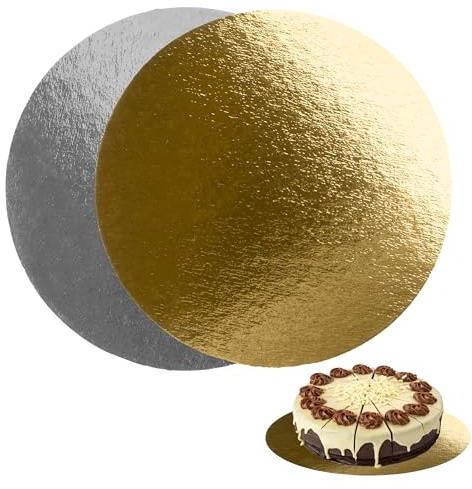 Be Your Packer 10 Base per Torta Rotonda in Cartone a Doppia Faccia Dorato e Argento - Perfetta per Torte e Dolci - 20cm Ø