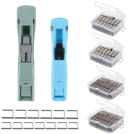YUXUAN 2 Piece (Large and Small) Push Stapler Set Portable Fastener Clip and 160 Piece Reusable Clip Ideal for Additional Stapling at Home, School, Office, Kitchen and More