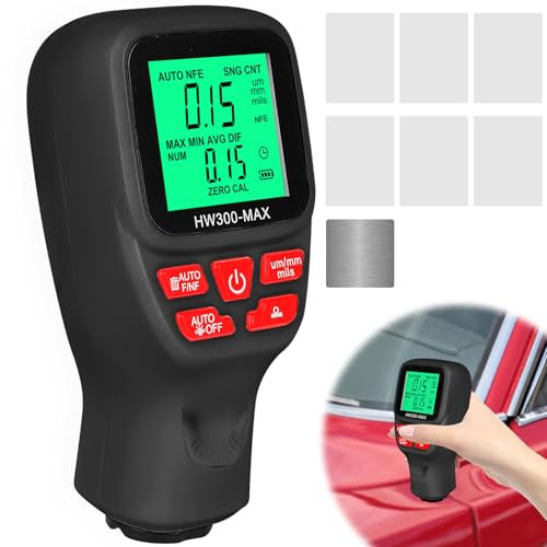 Schichtdickenmessgerät: Lackmessgerät mit Hintergrundbeleuchtung Digitale LCD Anzeige Automatischer Messbereich 0 bis 2000 um geeignet für die Dickenmessung von Beschichtungen und Farben(Schwarz)
