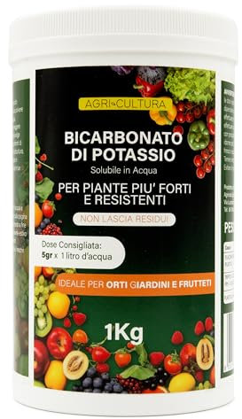 AGRI-CULTURA® | Bicarbonato di Potassio per Piante e Alberi da Frutto 1 Kg | Nutriente Naturale Contro Funghi, Muffa, Bolla del Pesco e Oidio | Piante Più Forti e Resistenti | Misurino Incluso
