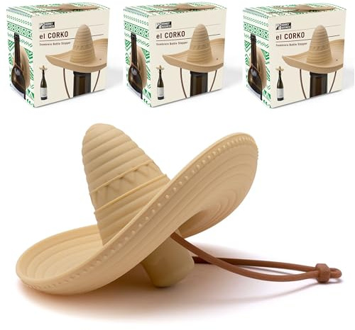 Elcorko Silicone Wine Stopper with Sombrero Design, Keeps Wine Fresh - Pack of 3