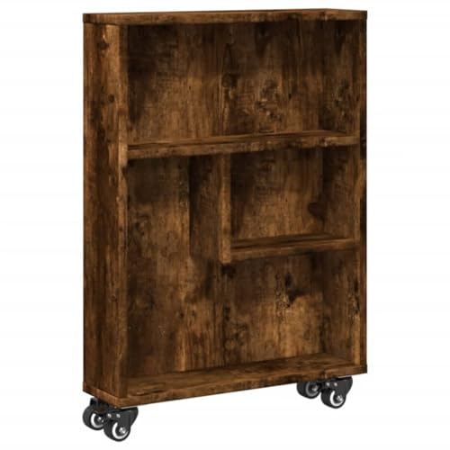 vidaXL Carrello Stretto Rovere Fumo 48x13x68 cm in Truciolato, Carrello portaoggetti Sottile, Carrello da Cucina su Ruote, Carrello portaoggetti su Ruote