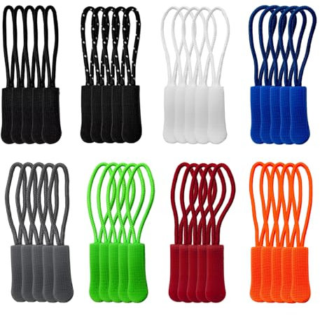 40 Stück Reißverschluss Anhänger,Zip String,Reißverschluss Zieher,Zipper Pulls Reissverschluss,Kieselgel Ersatzzippe für Kleidung Rucksäcke,Reisetasche,Handtasche,Geldbörse,Sportbekleidung (8 Farben)