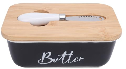 Keramisk Smörskål, 500ml Smörförvaring Fransk Smörskål med Multifunktionell Kniv för Smör Nötter Ost, Svart