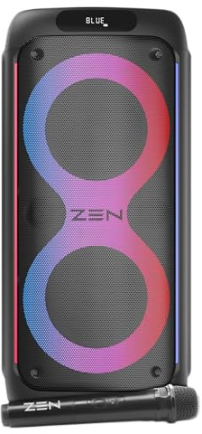 Altoparlante portatile Bluetooth Zen Rings Potente da 600 W, 7 ore di batteria, luci LED RGB. Altoparlante grande con TWS, Aux in, USB, ingresso microfono e microfono senza fili, con radio FM e grande