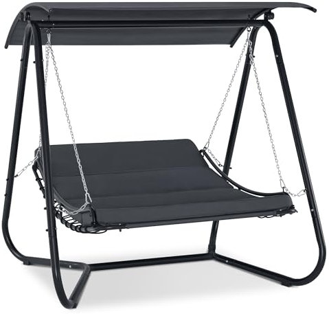 M MCombo Hollywoodschaukel mit Liegefunktion, Schaukelliege Outdoor, Gartenliege Wetterfest, Gartenschaukel mit Sonnendach & Extradickem Sitzkissen, Sonnenliege 167x155x173 cm, 8012 (grau)