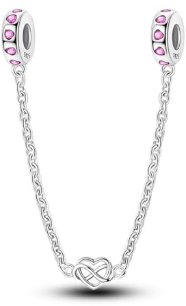 LNQOBU 925 Sterling Silber Armband Sicherheitsketten-Charm,Herz Silikon Stopper Verschluss Clip Bead Charm Kompatibilität Pandora Armbänder