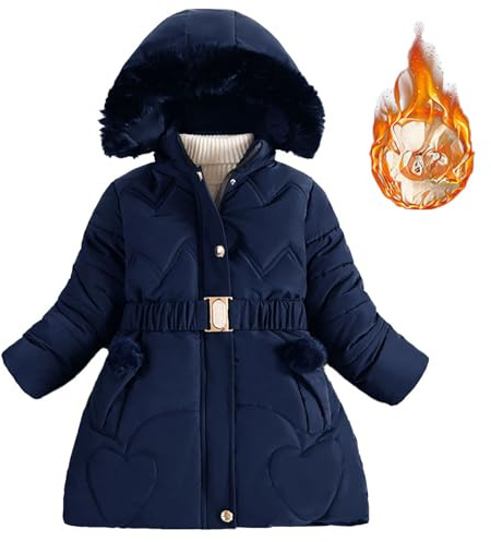 Generisch Niña Chaqueta Acolchada De Largo Plus Engrosamiento Estilo Extranjero Moda Femenina Chaqueta De Plumón Invierno, marine, 5-6 años