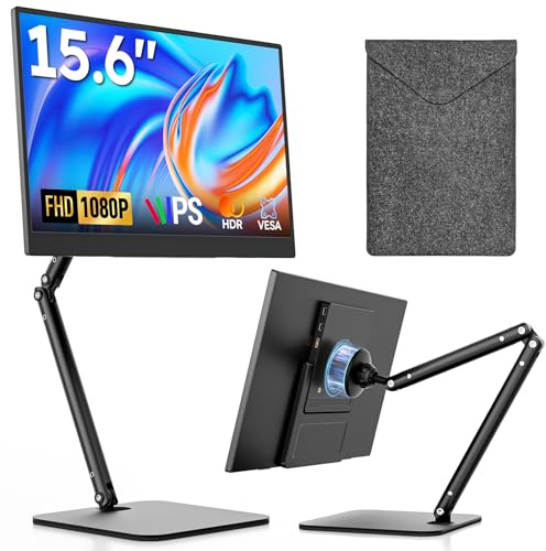 Portable Monitor 15.6, Second Screen with Magnetic Stand and Felt Sleeve | FHD 1080P 60Hz IPS, Plug & Play laptop Screen Extender for Mac/Pc, External Display HDMI/USB-C Portable Screen With Speaker