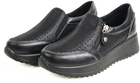 Sneakers Donna Comode Slip On con Suola Spessa Scarpe Ortopediche Casual Traspiranti Antiscivolo per Camminare Lavoro Tempo Libero Nero 36