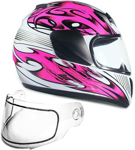 Typhoon Helmets Youth Kids Full Face Snowmobile Helmet DOT Dual Lens Snow Boys Girls - Pink (XL)