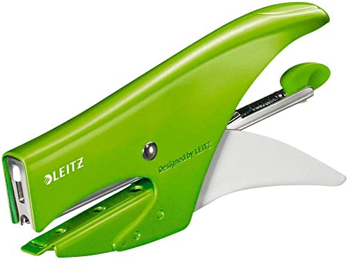 Leitz Pince Agrafeuse, Capacité 15 Feuilles, Corps en Métal Ergonomique, Agrafes Incluses, WOW, Vert, 55312054