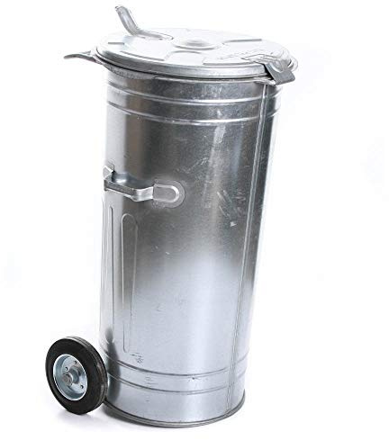 rg-vertrieb Mülltonne 110L verzinkter Stahl Müllbehälter mit Deckel und festen Rädern – robuste Abfalltonne wetterfest, hitzebeständig, für Innen & Außen, stabile Metalltonne