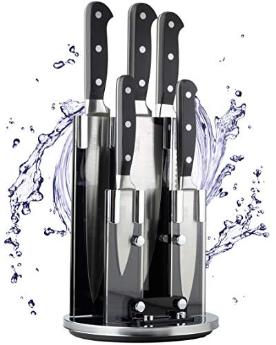 Harrow Bloc de couteaux de cuisine avec couteaux – Rangement rotatif professionnel Support de 5 petits à grands rivets en acier pour hacher les légumes, la viande et le pain