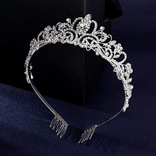 Königin Krone Hochzeit Braut Strass Tiara Diadem,Kristall Festzug Tiara Stirnband,Kristalle Prinzessin Krone Haarschmuck für Braut, Party Geburtstag Kopfschmuck, Silber