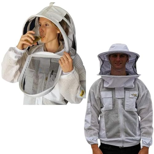 OZ ARMOUR Beekeeping Ventilated Jacket 3 Layers Mesh for Beekeepers, Bee Suit Jacket with 2 Hoods Fencing & Round Brim Hat