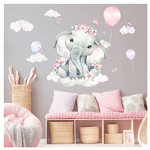 DEKO KINDERZIMMER Wandtattoo Elefant & Wolken Wandsticker Ballon Babyzimmer Wandaufkleber Kinderzimmer Wanddeko DK1105-2