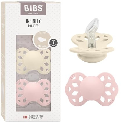 BIBS Infinity Anatomical Schnuller 2er-Pack, BPA-frei, Kiefergerechte Form. Silikon, Hergestellt in Dänemark, Größe 1 (0-6 Monate), Ivory/Blossom