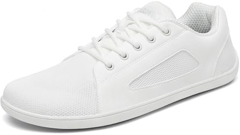 SAGUARO Barfußschuhe Luck Ⅰ- Barfußschuhe Damen Barfussschuhe Herren Minimalistische Barfuss Breiter Zehenbox Walkingschuhe Outdoor Hallen Fitnessschuhe mit Zero-Drop DuckStride Weiß,Gr.45