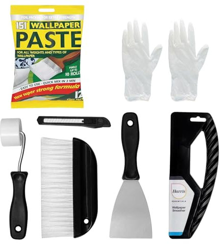 Kit de colle à papier peint – Le lot comprend 10 rouleaux de pâte à papier peint adhésive et un kit de papier peint contenant un lisseur, un rouleau, une brosse de suspension, un grattoir, une