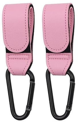 Shabany Gancio universale per passeggino, 2 pezzi, misura universale, gancio per passeggino, gancio da tasca, regolabile, robusto, con chiusura in , colore rosa intenso