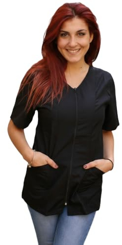 Camice da Lavoro Donna, Casacca con Zip, per Pulizie, Estetista, Parrucchiera, Maestra d'Asilo,