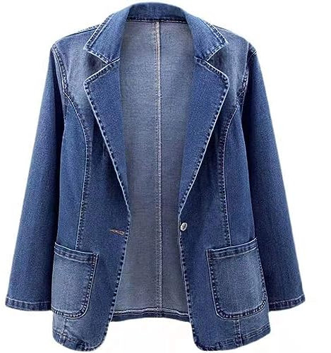 Denim Jackets for Women UK Sale Clearance Formal Stretch Vintage Wash Coat Long Sleeve One Button Jacket with Pockets Boyfriend Jean Jacket Casual Autumn Jean Blazer Outerwear