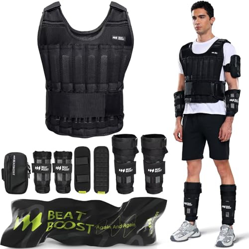 BeatBoost Weighted Vest Men 40 lb Adjustable Weight Vest with Wrist Ankle Weights Steel Plates Weights for Walking Strength Training Running Workout