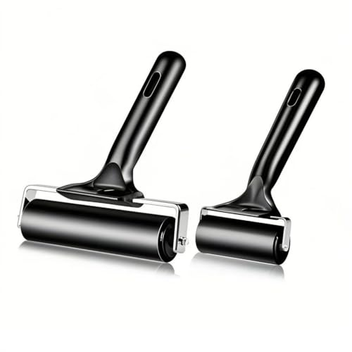 Rubber Brayer Roller for Flooring Installation，Glue Roller for Boat Flooring Install ，Inks ，Printmaking，Vinyl ，Non-Slip Tape ，Stamping Tools，Fine Art Prints ，Glue Application (4inch + 2.5inch) Black