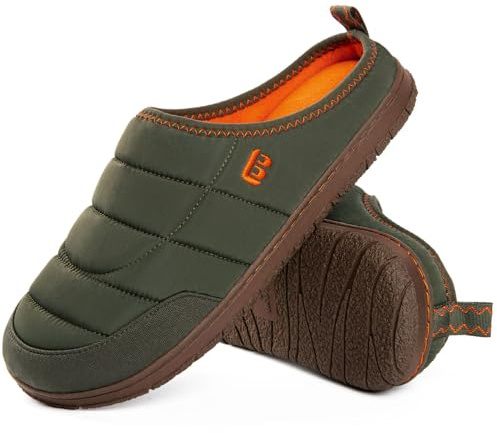 LongBay Mens Slip on Slippers Two-Tone Indoor Outdoor House Shoes Memory Foam Camping Garden Down Clogs Green,10