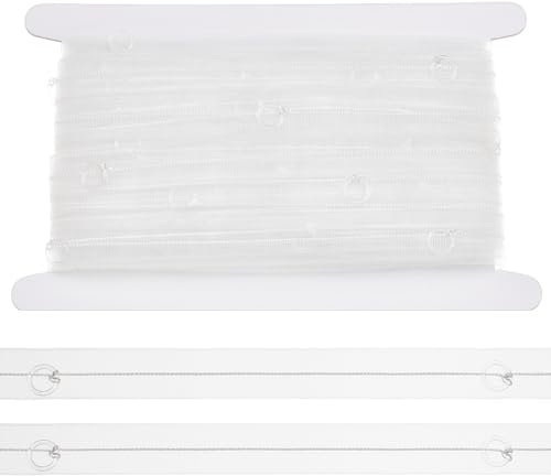 BENECREAT 21.8 Yards/20m Clear Curtain Tape with Roman Rings, Nylon Translucent Sewing Tape Flat Curtain Tape for Window Hooks Used to Make Home Decor Items