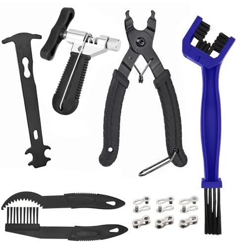 Unpoten Kettennieter Fahrrad, Fahrradkette Werkzeug Set mit 5 Paar Fahrradketten Nieten, Fahrrad Reinigungsbürste, Kettenzange Fahrradkett und Kettenschloss Zange, für 6-12 Fach Fahrradkette Werkzeug