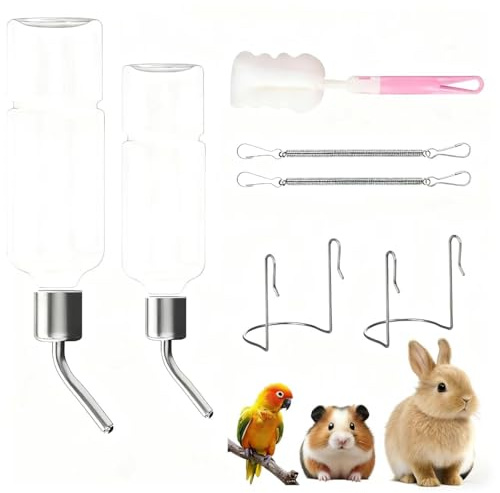 XIKTTK Trinkflasche Kaninchen Keine Tropf 2 Stück, Trinkflasche Meerschweinchen, Hamster, Kaninchen Hasentränke, Zwergkaninchen, Nager, Hasen Zubehör, Hasen Winterfest, 350ML+180ML