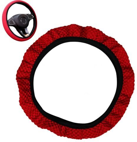 TianChgWei Elastic Universal Fit Car Steering Wheel Cover, Sweat Venting, Breathable, Non-Slip, Red, Elastic, Mesh, Passenger Car, Steering Wheel Cover