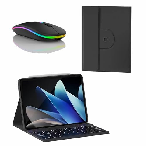 JZCZMCE Keyboard Case for Xiaomi Mi Pad 6 Max 14 2023, 7 Colors Backlit, 360° Rotation, Magnetic Detachable Wireless Keyboard with Bluetooth Mouse,Black