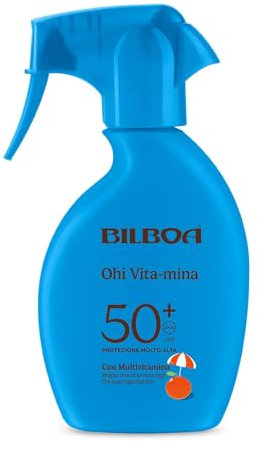 Bilboa Ohi Vita-mina Trigger SPF 50+, con Multivitamina, Meglio una Vita-Mina Oggi che una Ruga Domani, Resistente all'Acqua, Dermatologicamente Testato - 250 ml