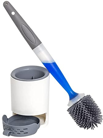 Quystetes Escobilla de inodoro, recargable, dispensador de limpiador de inodoro de gel, soporte ventilado para almacenamiento sanitario, cepillo de inodoro