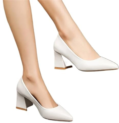 AHUFGN Chaussures De Mariage Femmes Escarpins Basiques à Bout Pointu et Talons Hauts, Chaussures Bateau for Femme, Chaussures habillées, Chaussures de Mariage Blanches Peu Profondes(White,40)