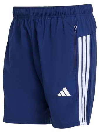 adidas Men's Workout Essentials Base 3 Stripes Woven Short 7 Inches Shorts, Dark Blue/White, L