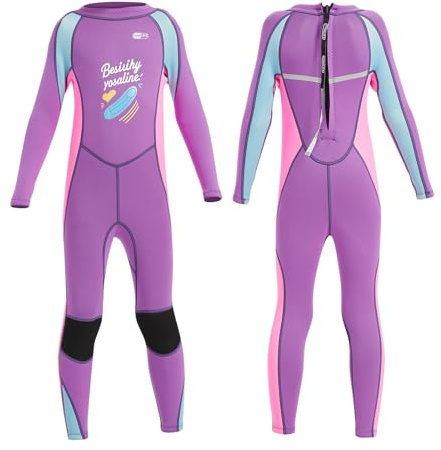 Neoprenanzug Kinder, 2MM Neoprenanzug Kinder Kurz/Lang, Thermischer UV-Schutz Badeanzug, Rückenreißverschluss zum Schwimmanzug kinders, Neopren Wetsuit für Mädchen Jungen 4-12 Jahre