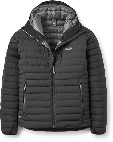 Rab Men's Microlight Windstopper Hoody - GTX Windproof Gore-Tex Down Jacket for Skiing & Climbing - Black - X-Large