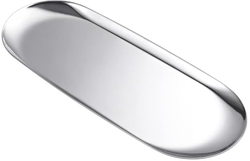 Voarge 1 vassoio decorativo in acciaio inox, grande vassoio argentato, 30 x 12 cm, vassoio da portata per dessert, alimenti, gioielli, cosmetici, argento
