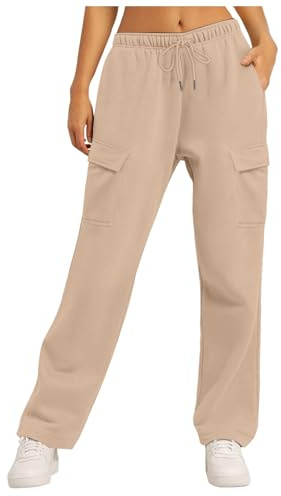 Pantalon Femme avec Poches Couleur Pure - Pantalon Detente Femme avec Cordon Pantalons Voyage Cyclisme Sport Pants Camping Classique Kaki M