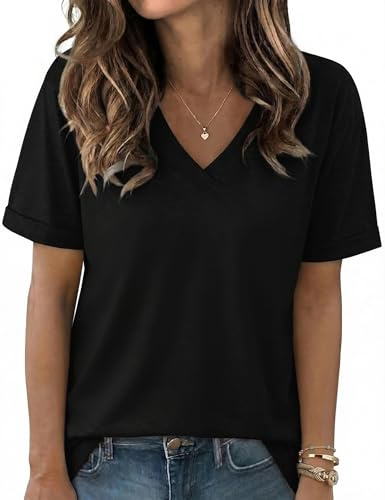 Aottori Maglia Donna Maniche Corte Scollo a V Maglietta Ampia Estiva Nero S