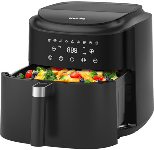 Dewelling Heißluftfritteuse XXL 9L - 2350W Airfryer für Schnellgar, 9 Programmen, LED Display & Warmhaltefunktion, Metall-Innenraum, moderne Luftfritteuse Für Familienmahlzeiten
