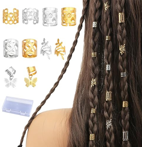 UZYXC 100 Accessori Per Capelli Per Trecciare Con 10 Design Diversi, Accessori Per Capelli In Oro Per Pirati E Costumi, Perle Per Capelli Per Ragazze E Donne