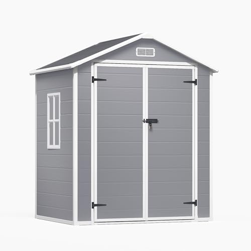 Xbro Casetta da Giardino Grande 171x124x210 cm, Capanno Attrezzi in Resina HDPE con Pavimento, Doppia Porta e Finestra, Impermeabile e Ventilata, Box Esterno Grigio