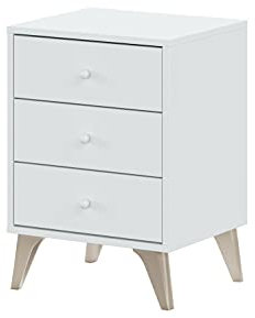 Habitdesign – Mesita de Noche con 3 Cajones y Patas, Color Blanco Artik, 56x40x33,5 cm – Modelo Sweet