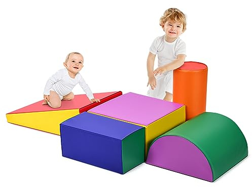 COSTWAY Set di 5 Blocchi con Diverse Forme e Colori, Giocattolo per Arrampicata e Strisciamento, Aiuta i Bambini a Crescere (Colorato)